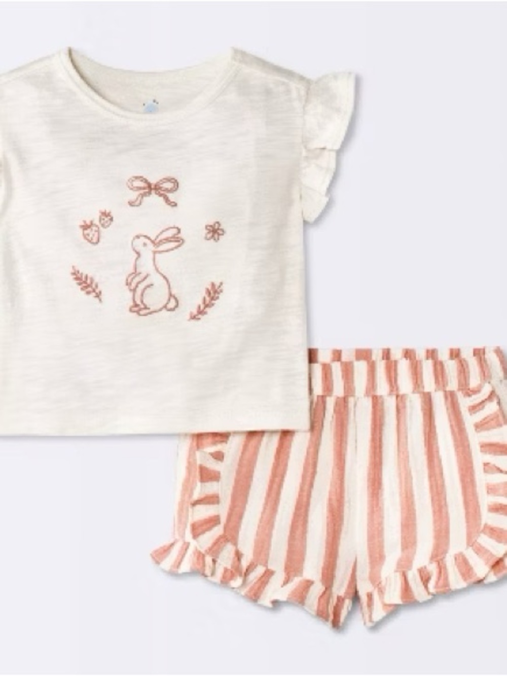 cloud island Cream Top with Pink Striped Shorts Set